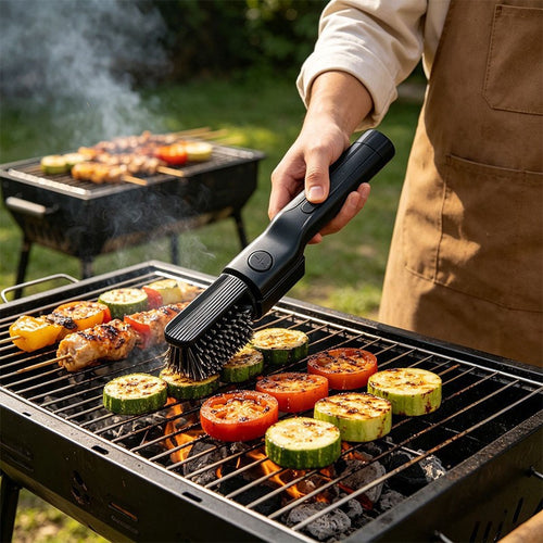 The Grill Guard brush cleaning a grill grate